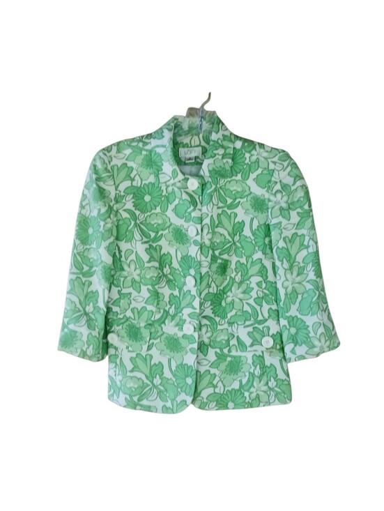 LOFT Jackets & Blazers - LOFT Green & White Floral Cropped 3/4 Sleeve Linen Blend Blazer Size 0